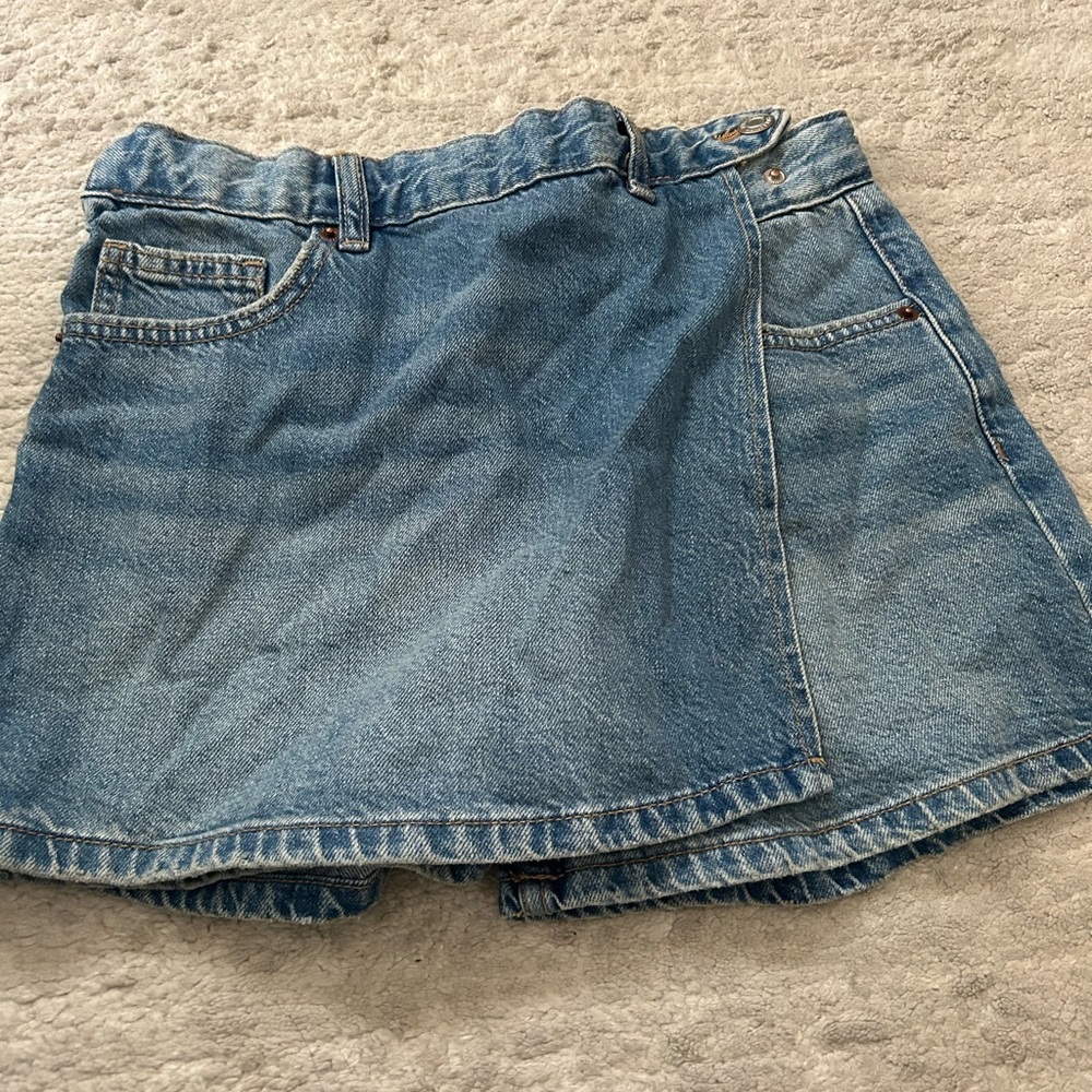 Zara Denim Wrap Skirt Shorts in Light Blue